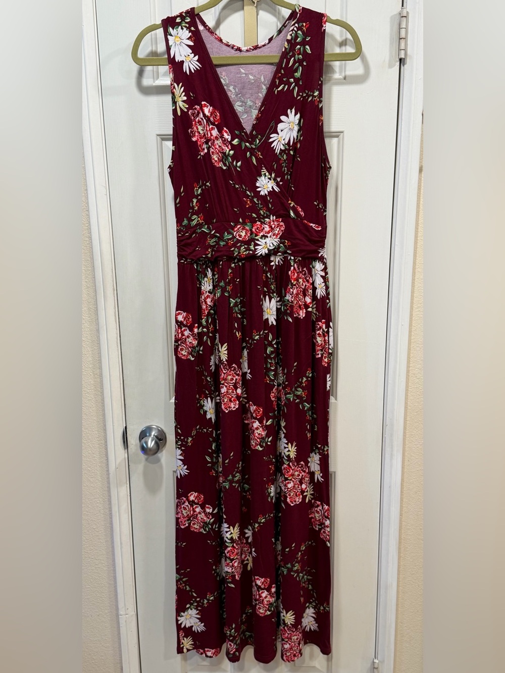 Source Unknown Burgundy Floral Wrap Maxi Dress